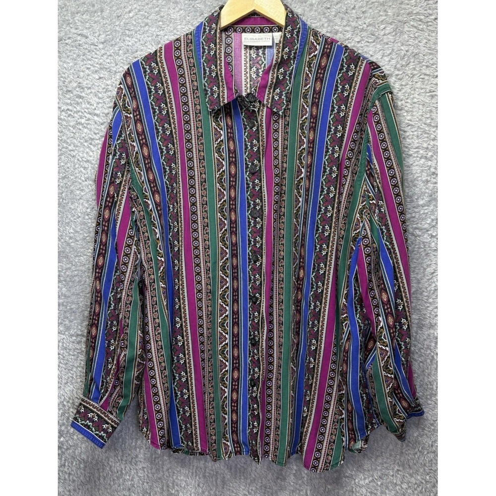 Vintage 90s Liz Claiborne Womens 3X 18 Button Up Shirt Western Boho Mixed Media
